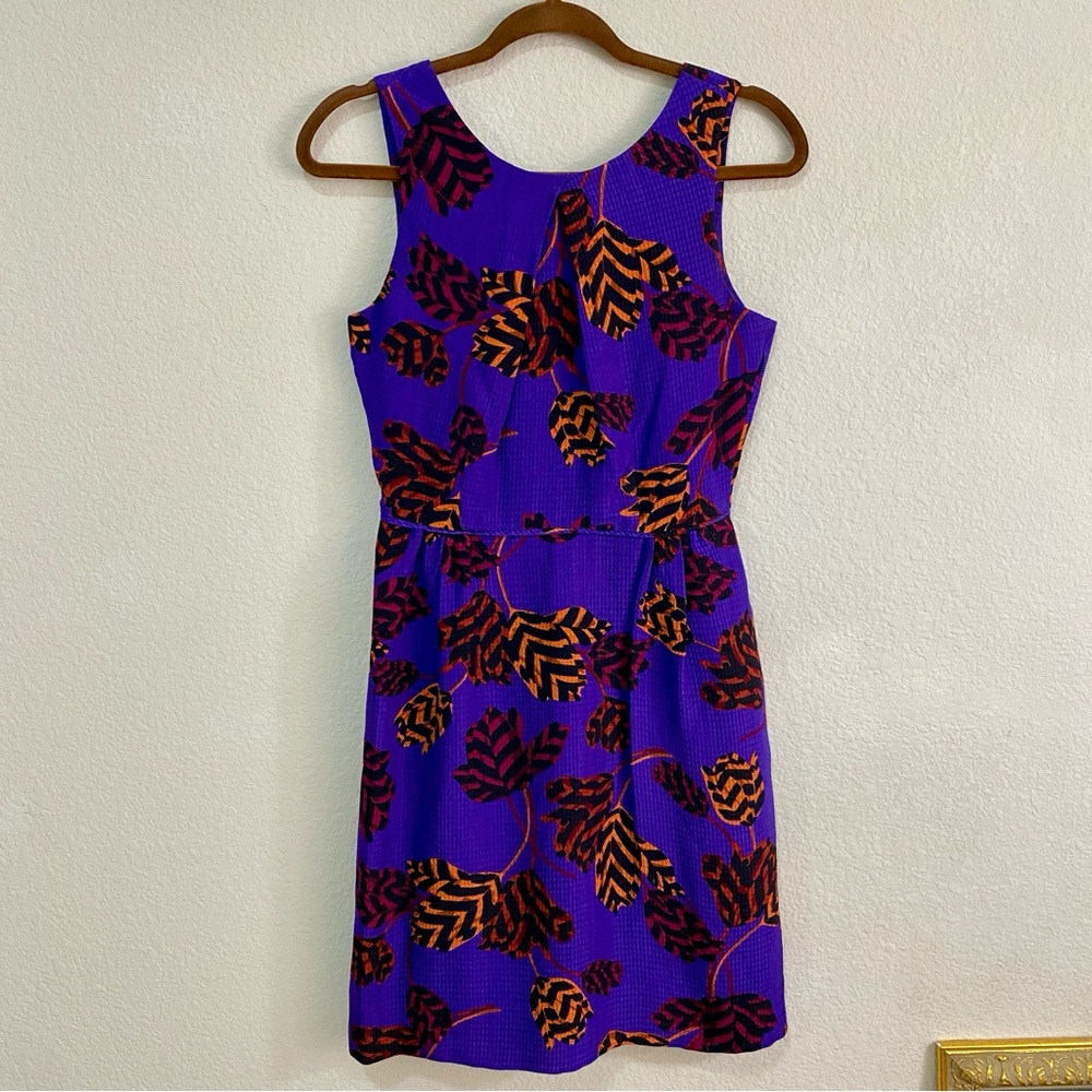 Marc by Marc Jacobs 100% Silk Purple Leaf Print Textured Mini Dress Size 2